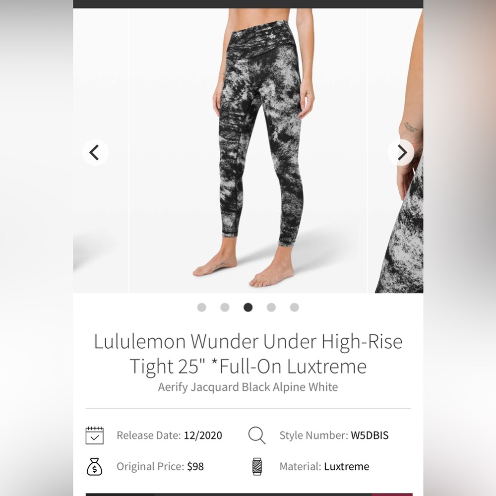 Lululemon Athletic wunder under high rise black and white splatter legging 8